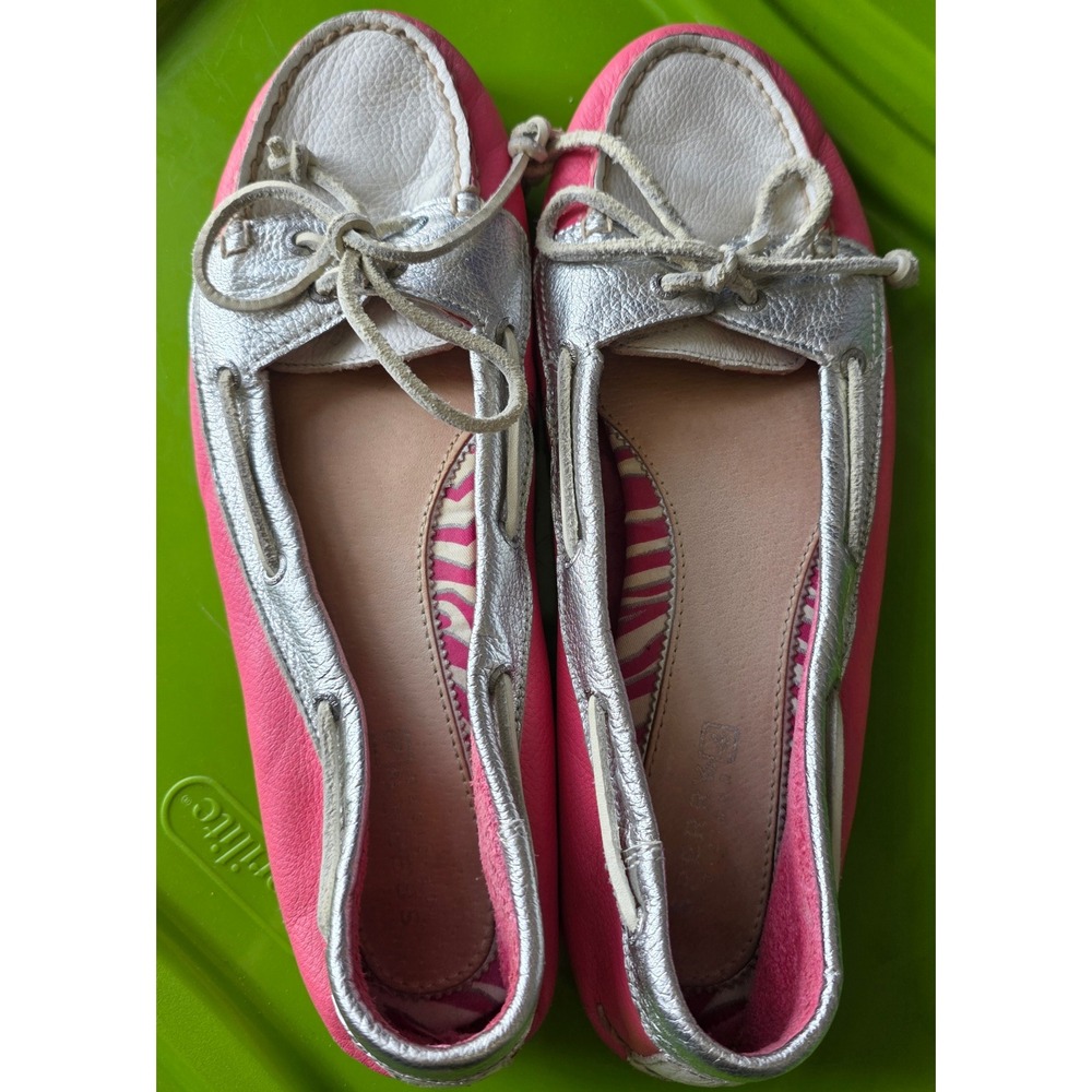 Sperry Top-Sider Womens Pink Silver Leather Boat Shoes Flats 8M 9862830